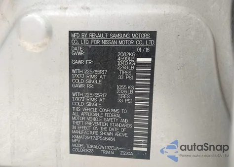 2018 Nissan Rogue Sv z USA, uszkodzony, nr VIN KNMAT2MT7JP548484